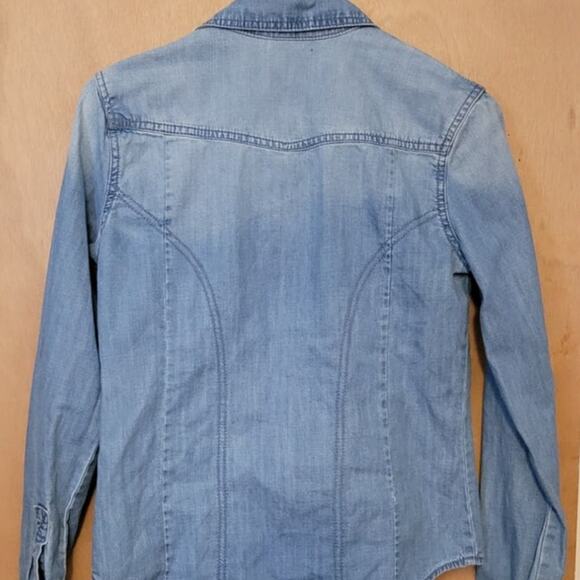 Snap Front Western Country Coastal Cowgirl Long Sleeve Denim Shirt-‎ size XS - Picture 3 of 7